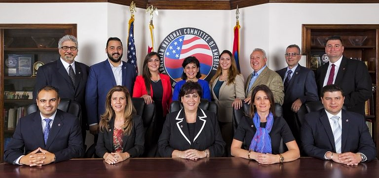ANCA-WR Board of Directors and Staff Sitting from Left: Raffi Kassabian, Esq., Hermineh Pakhanians, Nora Hovsepian, Souzi Zerounian-Khanzadian, Nareg Kitsinian, Esq., Standing from Left: Steve Artinian, Joseph Kaskanian, Elen Asatryan, Anahid Oshagan, Esq. Tereza Yerimyan, Berdj Karapetian. Sako Berberian, Ashod Mooradian (Not pictured: Haig Baghdassarian, Simon Maghakyan, and Lori Sinanian)
